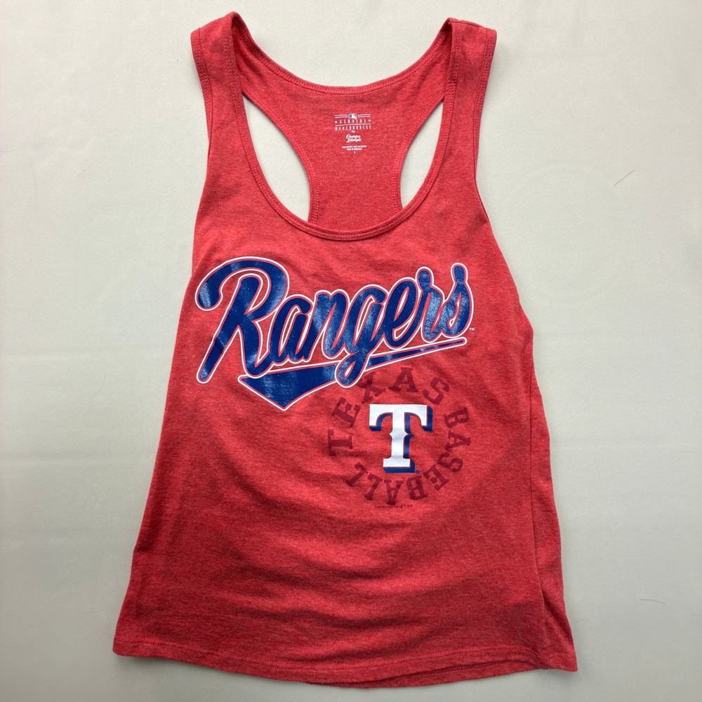 Campus Lifestyle Texas Rangers Tank Women L Racerback Red Heathered Graphic Tee